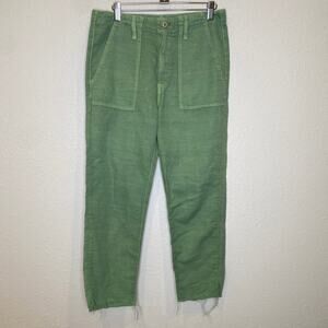 Mother The Shaker Chop Crop Hedge Green Pants Cotton Linen EUC Sz 27